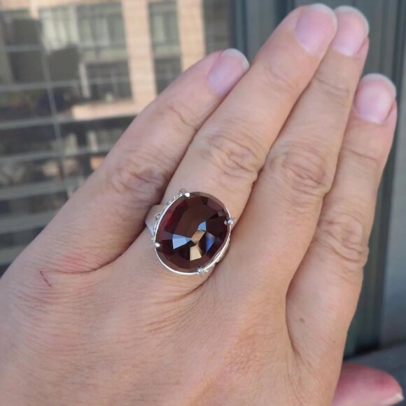 Huge Natural Garnet Dome Ring Reverse Set In Sterling Silver 22.94ct, Size 7 - Picture 12 of 12